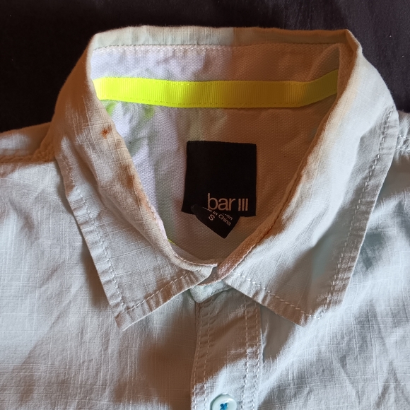 Bar lll Casual Button Down Beach Shirt | Men's - Small | Teal | Text Graphics - Picture 7 of 7